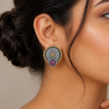 Royal Chakra 925 Sterling Silver Floral Statement Earrings