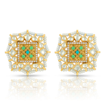 Royal Kundan Square 925 Sterling Silver Earrings