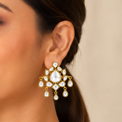 Royal Kundan Cascade 925 Sterling Silver Designer Earrings