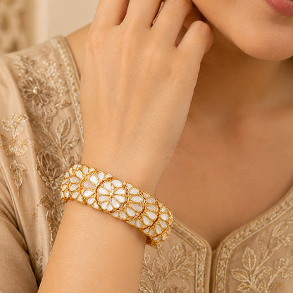Royal Meenakari Floral White Enamel Gold Silver Plated Bracelet