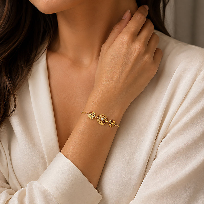 Royal Oval Gold Plated 925 Sterling Silver Statement Bracelet