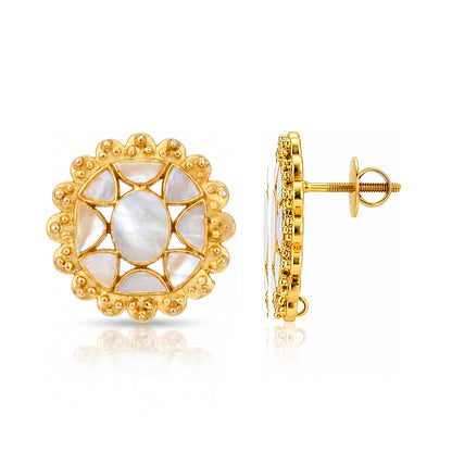 Royal Pearl Gold Rosette 925 Sterling Silver Earrings