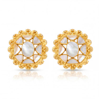 Royal Pearl Gold Rosette 925 Sterling Silver Earrings