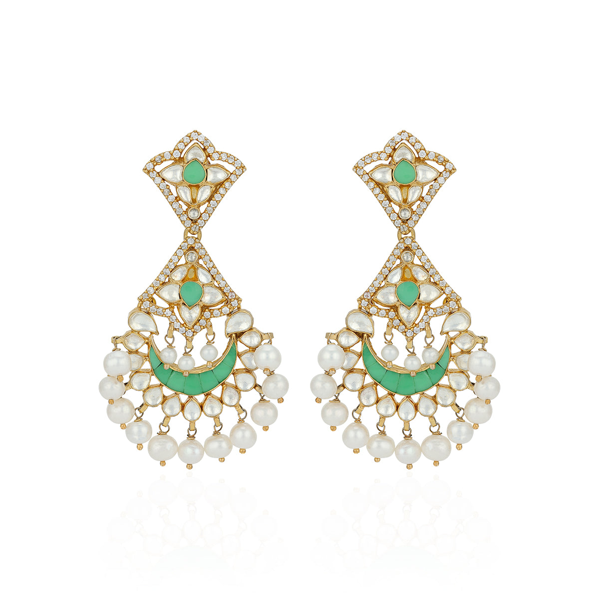 Royal Pearl 925 Sterling Silver Kundan Chandbali Earrings
