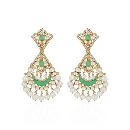 Royal Pearl 925 Sterling Silver Kundan Chandbali Earrings