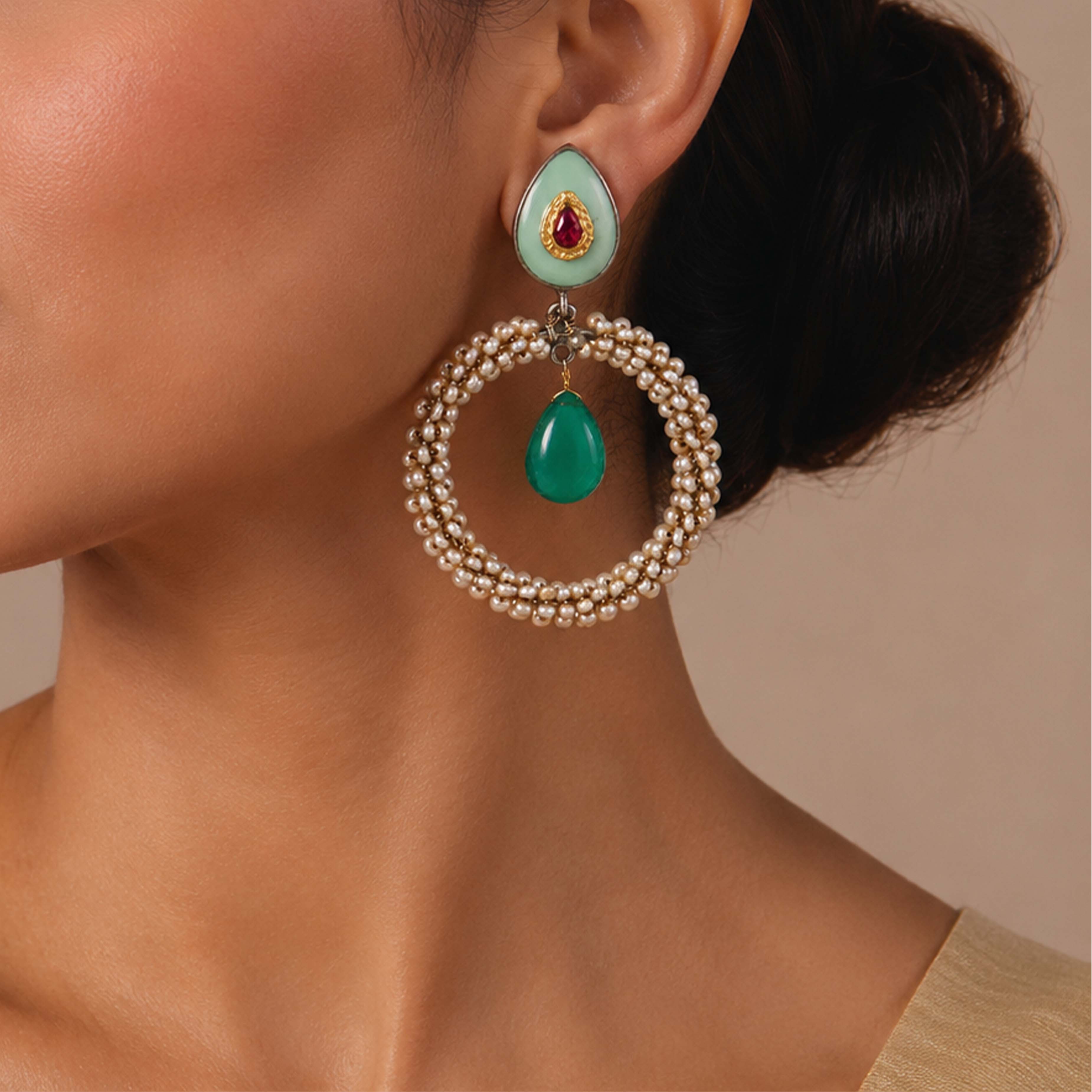 Royal Pearl 925 Sterling Silver Gemstone Drop Earrings