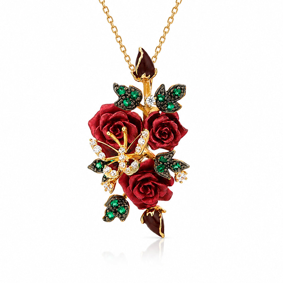 Royal Rose Bouquet 925 Sterling Silver Elegant Pendant