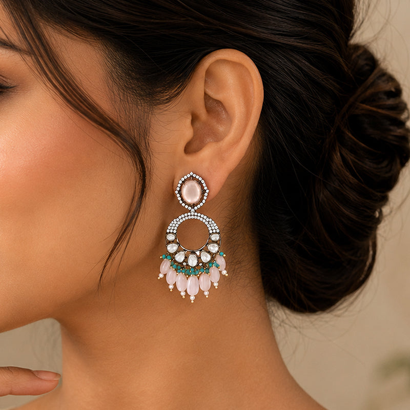Royal Rose Quartz 925 Sterling Silver Statement Earrings