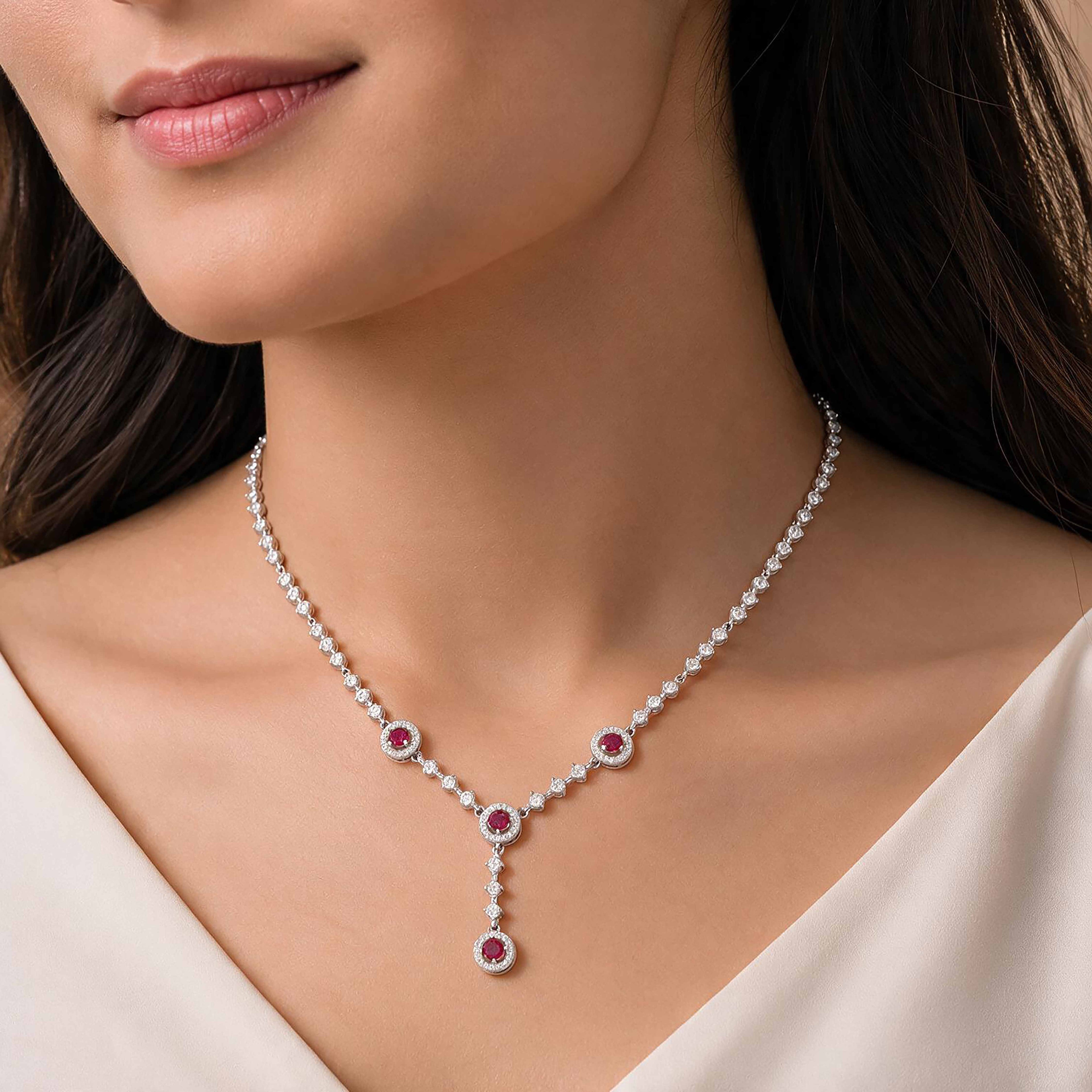 Royal Ruby Drop 925 Sterling Silver Necklace for Women