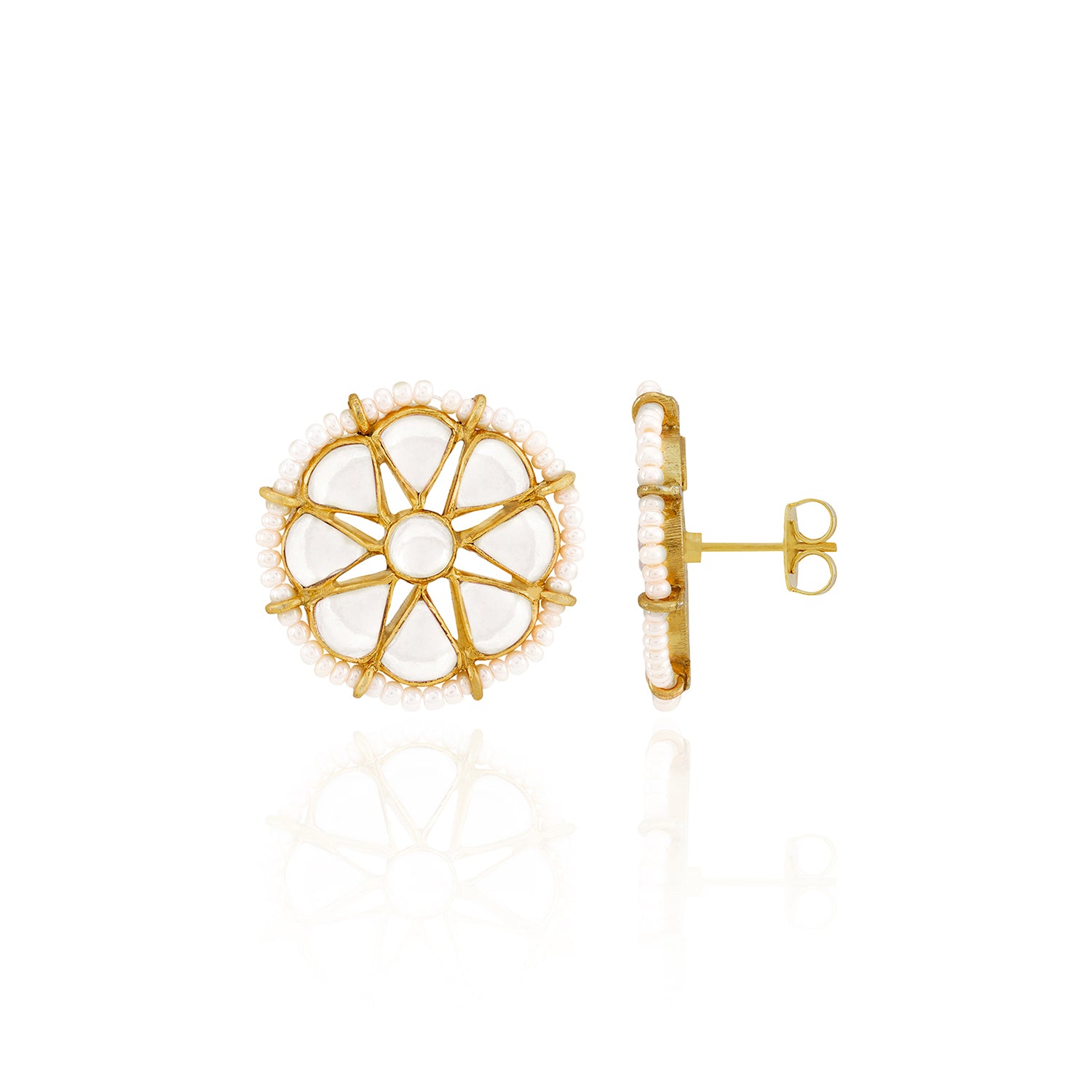Royal Sunburst Kundan 925 Sterling Silver Pearl Earrings