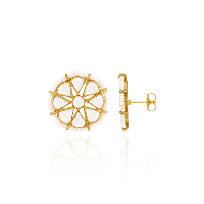 Royal Sunburst Kundan 925 Sterling Silver Pearl Earrings