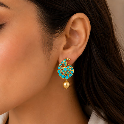 Royal Turquoise Blossom 925 Sterling Silver Premium Earrings