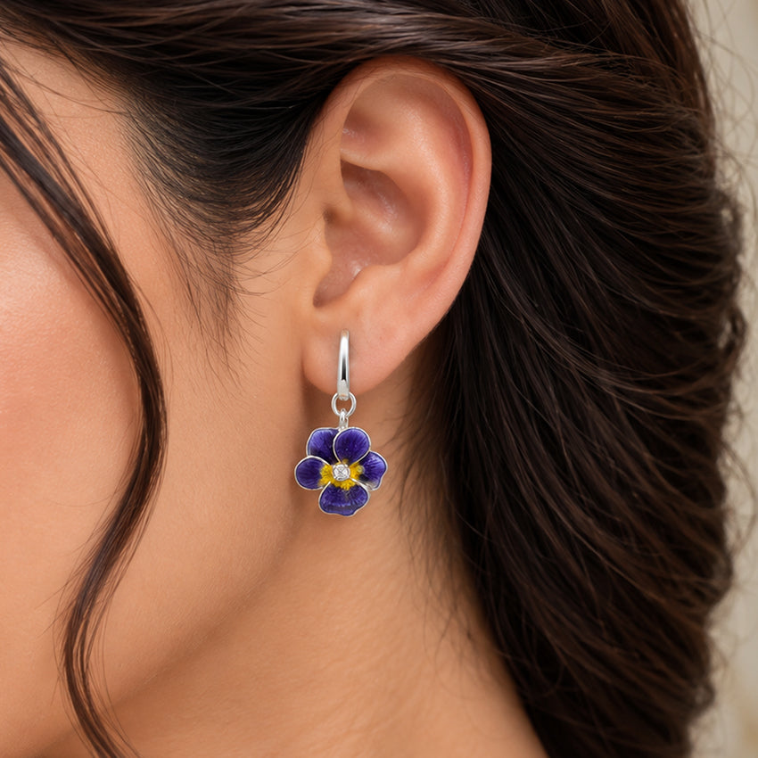 Royal Violet Pansy 925 Sterling Silver Earrings for Women