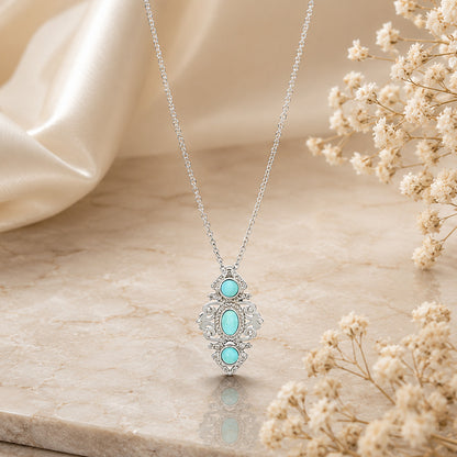 Royal Aqua Scroll Silver Artistic Designer Pendant Chain