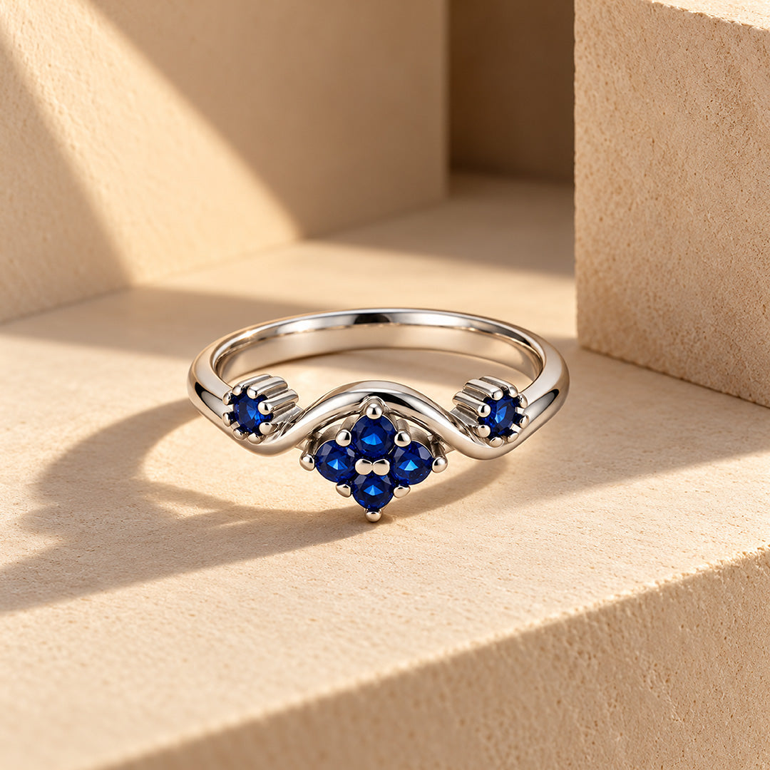 Royal Bloom 925 Sterling Silver Blue Crystal Ring