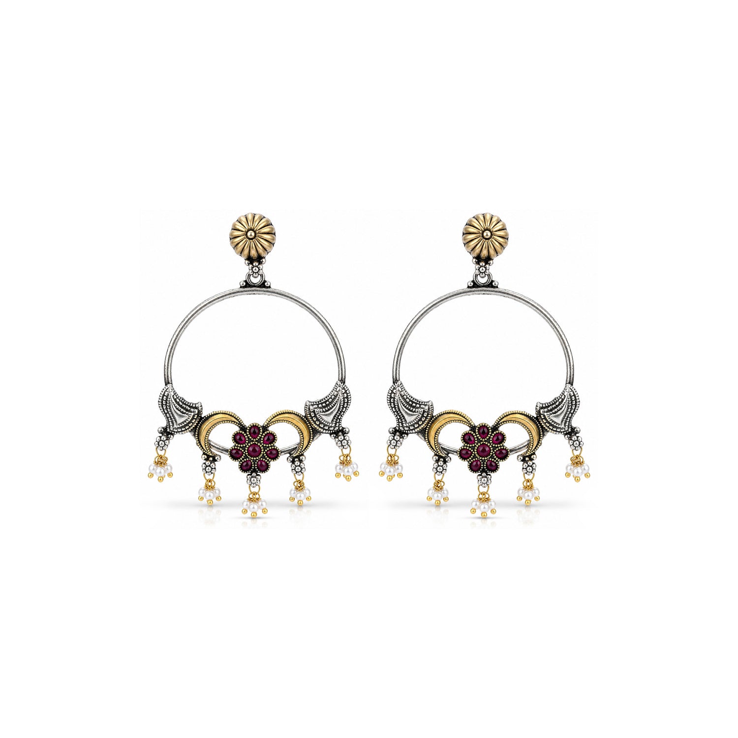 Royal Blossom 925 Sterling Silver Chandbali Drop Earrings