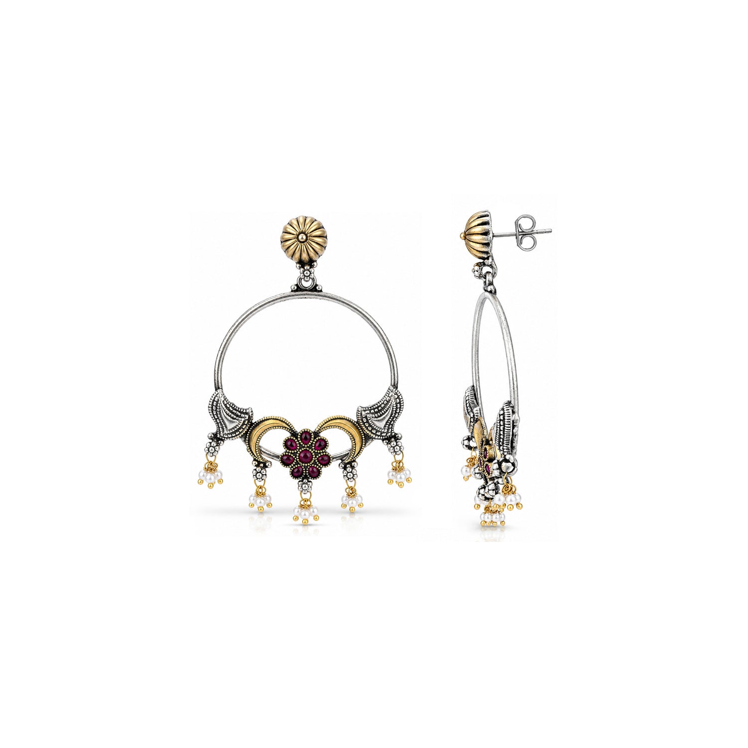 Royal Blossom 925 Sterling Silver Chandbali Drop Earrings