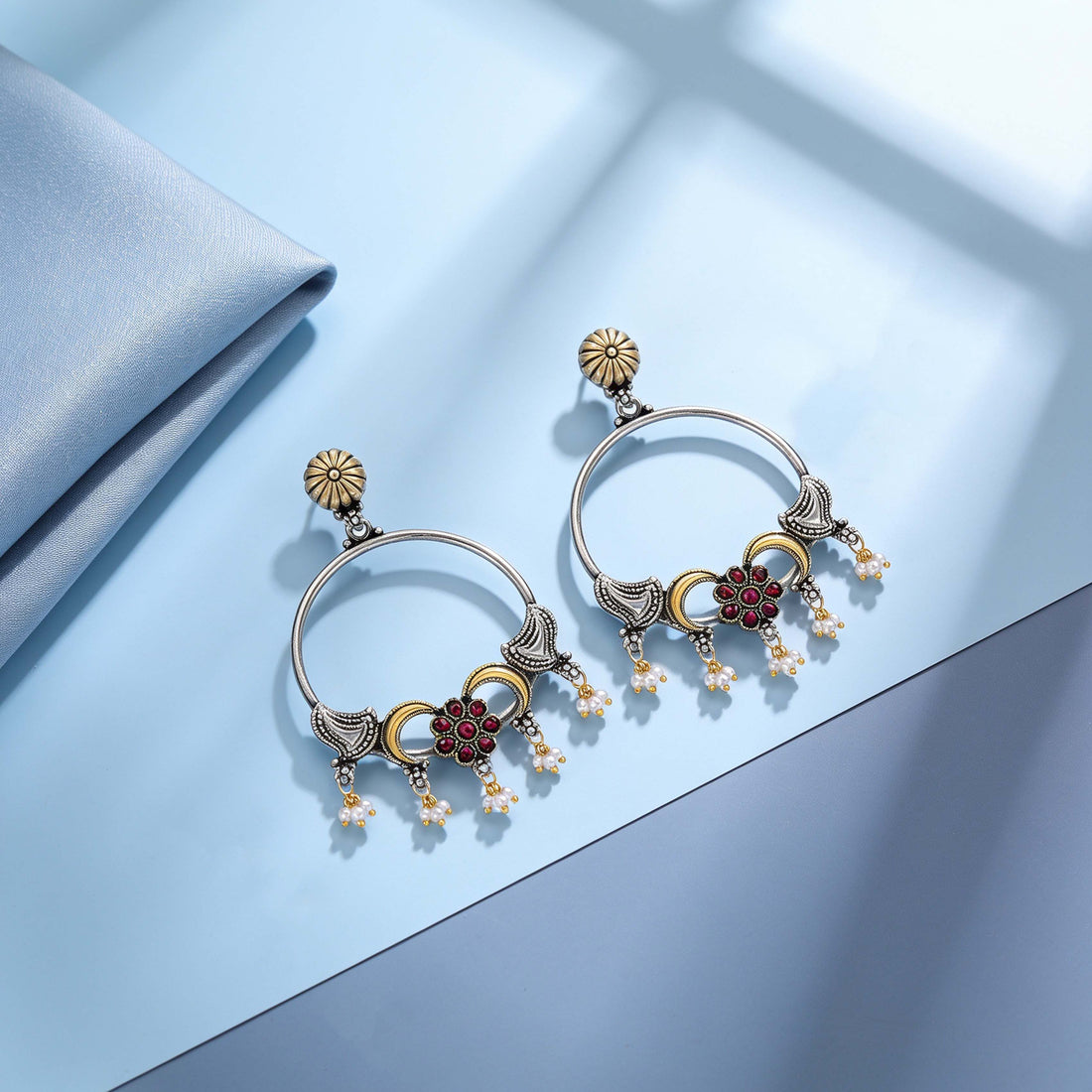 Royal Blossom 925 Sterling Silver Chandbali Drop Earrings