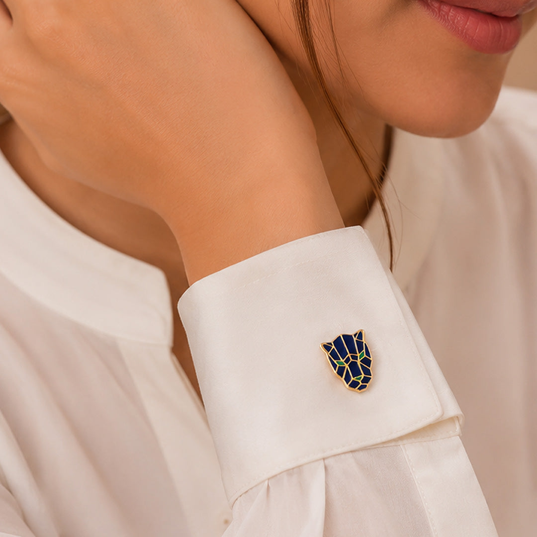 Royal Blue Leopard 925 Sterling Silver Coat Pin