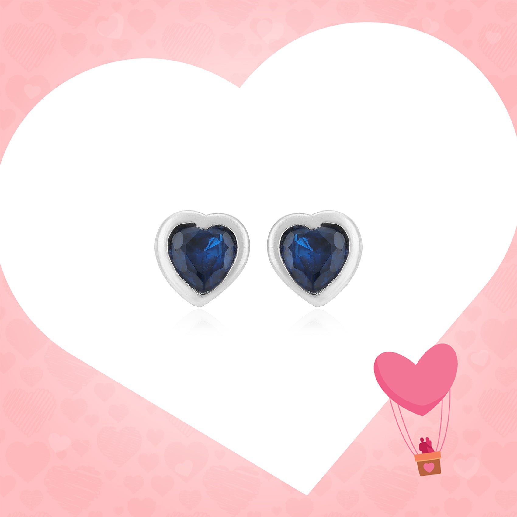 Royal Blue Heart Rhodium Plated 925 Studs