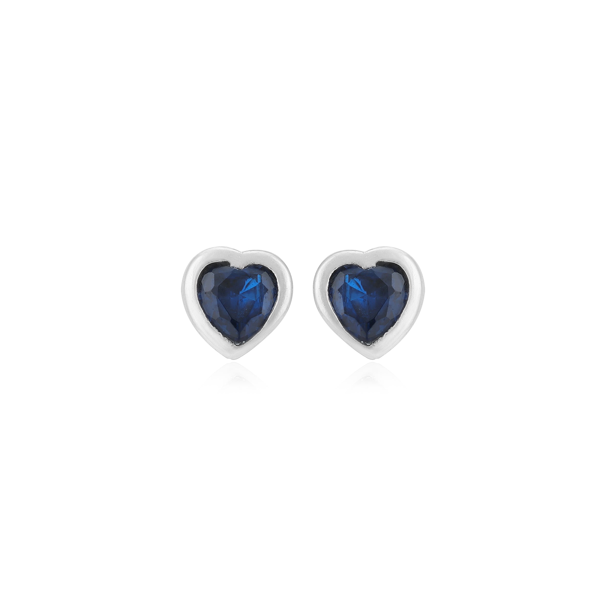 Royal Blue Heart Rhodium Plated 925 Studs