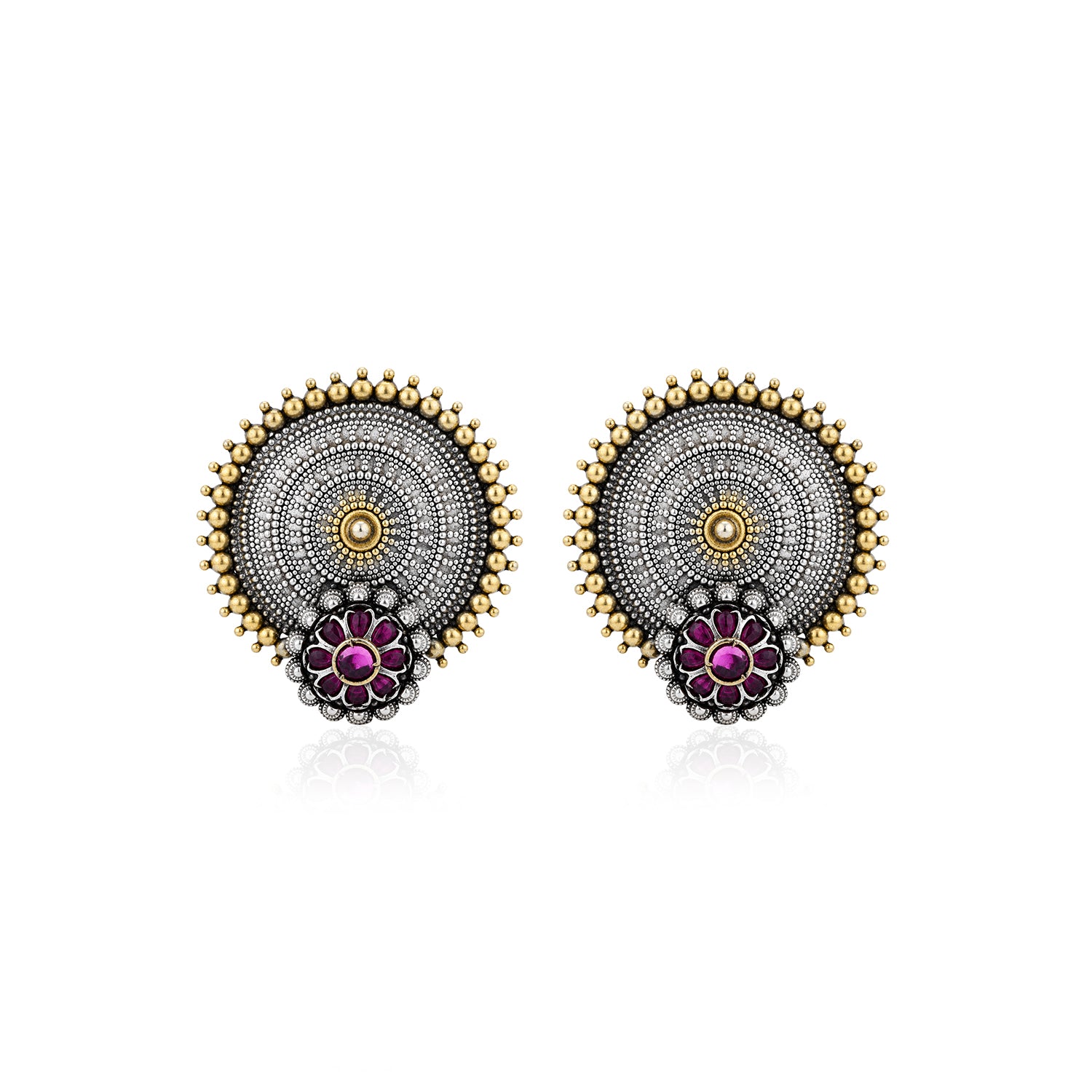Royal Chakra 925 Sterling Silver Floral Statement Earrings