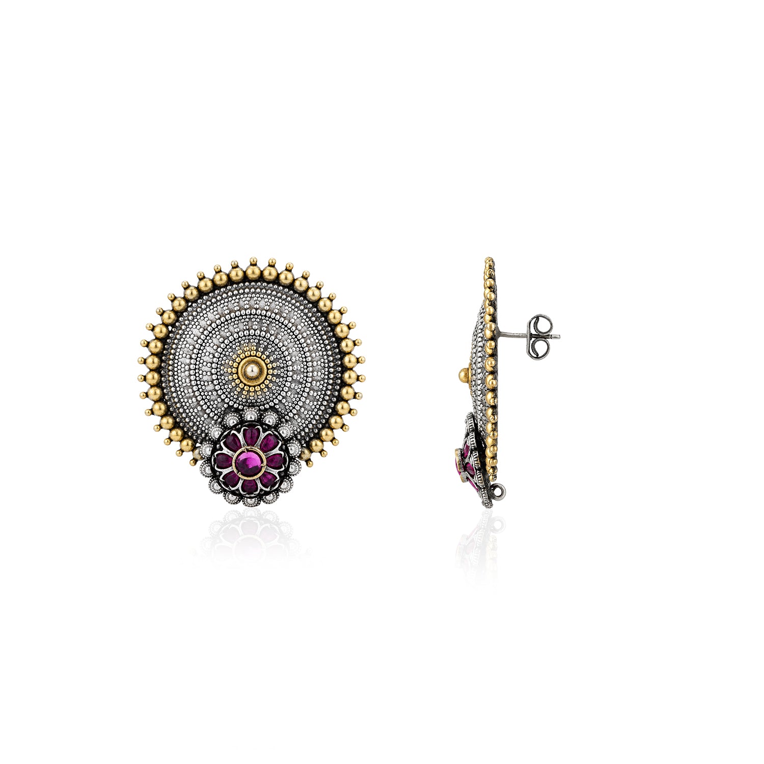 Royal Chakra 925 Sterling Silver Floral Statement Earrings