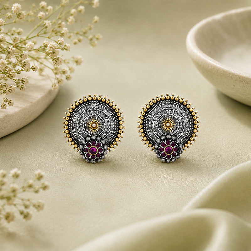 Royal Chakra 925 Sterling Silver Floral Statement Earrings