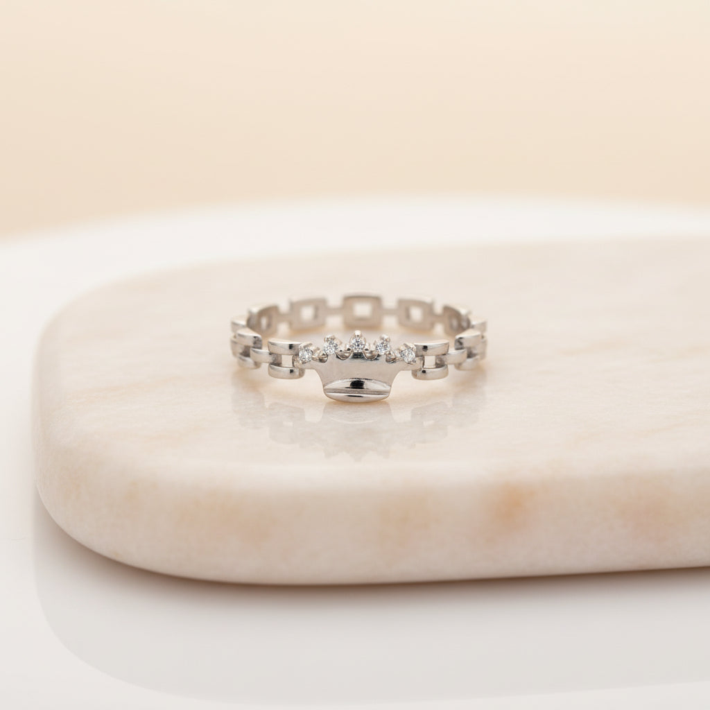 Royal Crown Link 925 Sterling Silver Ring for Women