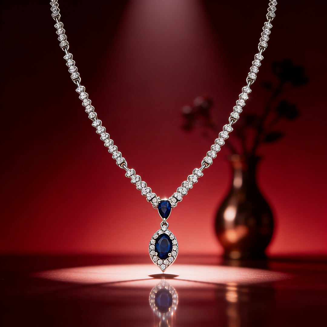 Royal Eclipse Blue Gem Silver Necklace