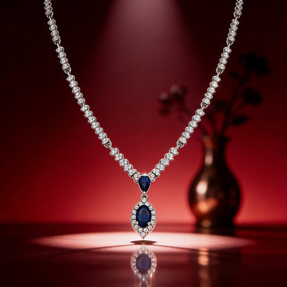 Royal Eclipse Blue Gem Silver Necklace