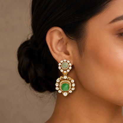 Royal Emerald &amp; Polki Dangler Earrings