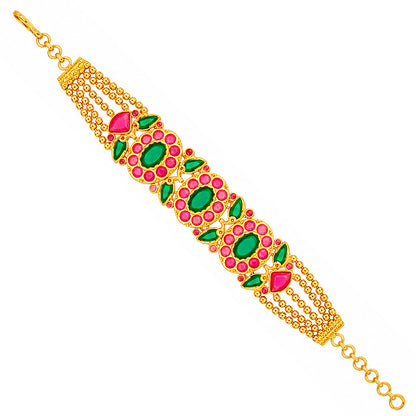 Royal Floral Red White Gold Silver Plated Bracelet