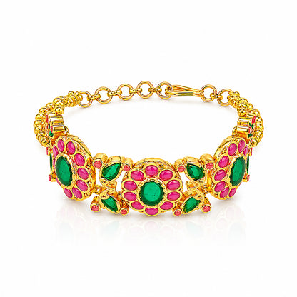 Royal Floral Red White Gold Silver Plated Bracelet