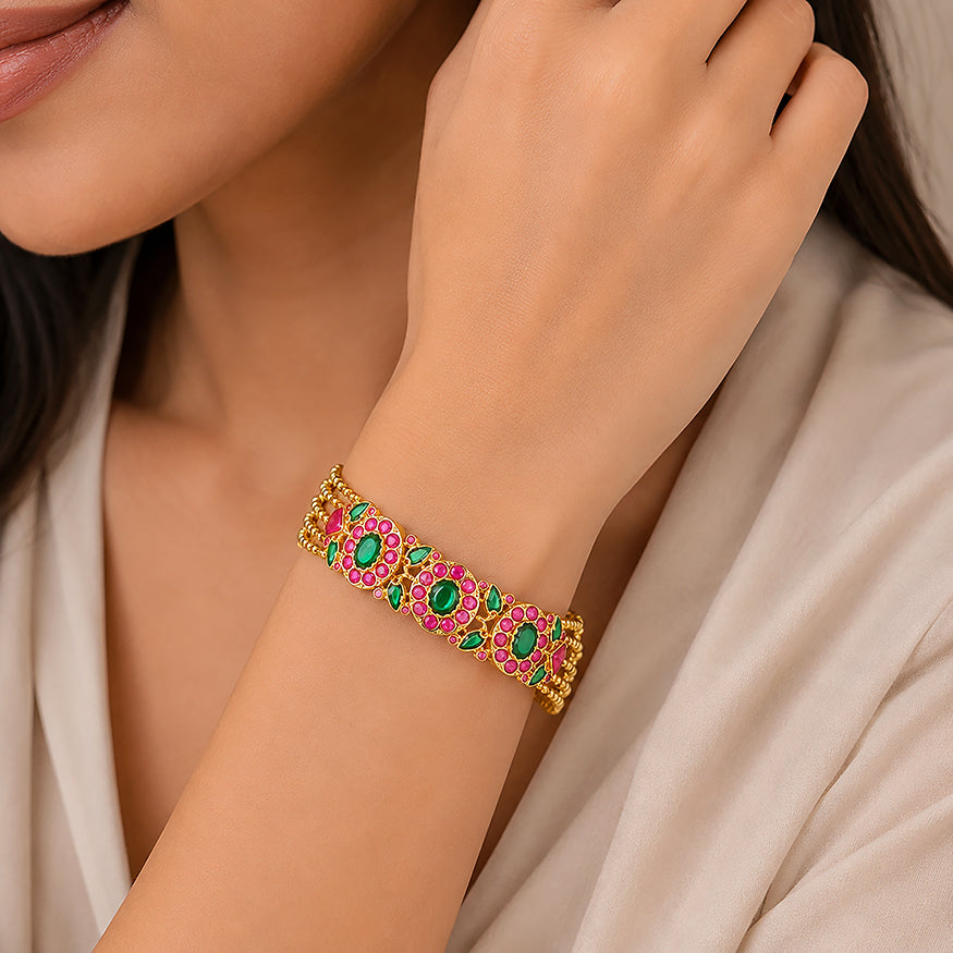 Royal Floral Red White Gold Silver Plated Bracelet