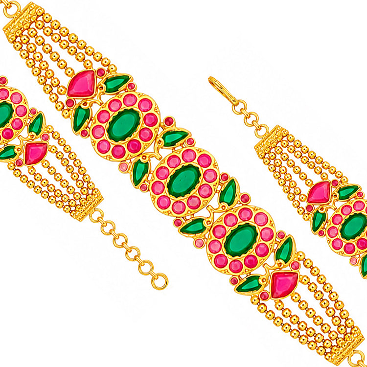 Royal Floral Red White Gold Silver Plated Bracelet