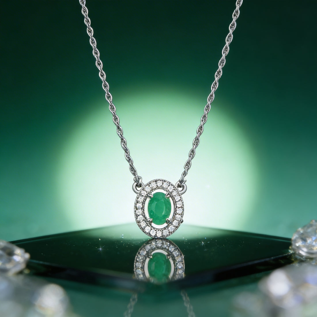 Royal Green Halo Drop 925 Sterling Silver Chain Pendant for women