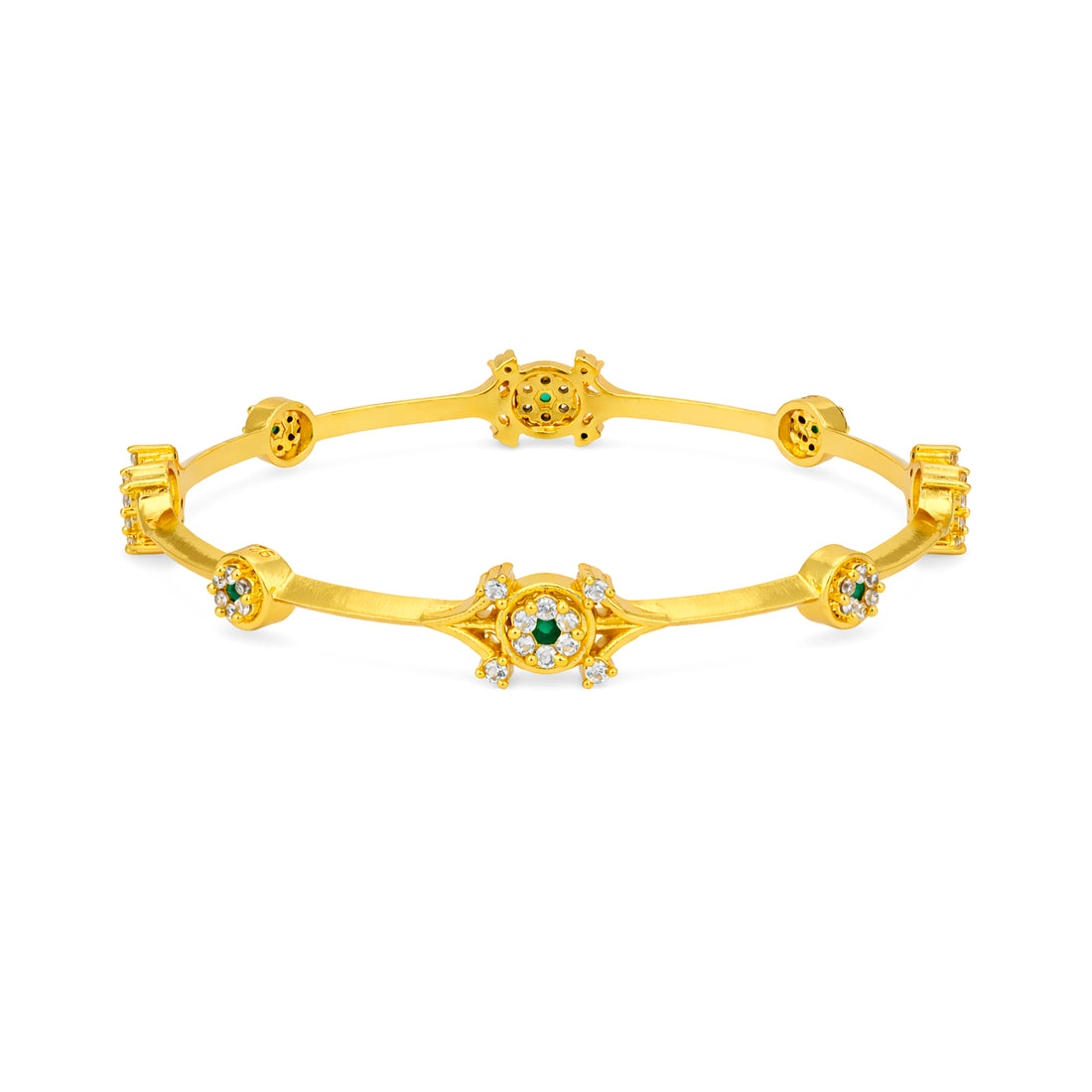 Royal Green Stone Elegance 925 Sterling Silver Gold Plated Bangle for Women