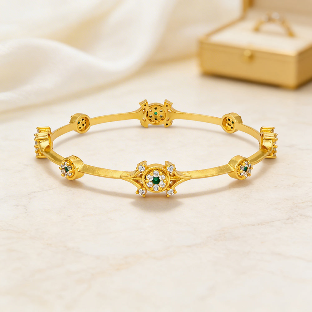 Royal Green Stone Elegance 925 Sterling Silver Gold Plated Bangle for Women