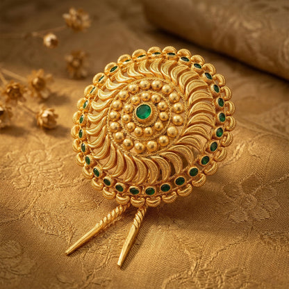 Royal Green Stone Floral Medallion 925 Sterling Silver Jada Pin for Women