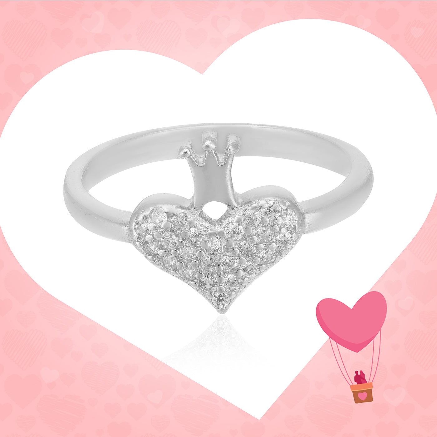 Royal Heart Rhodium Plated Crown Embellishment Ring