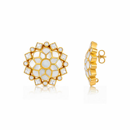 Royal Ivory Polki 925 Sterling Silver Floral Stud Earrings