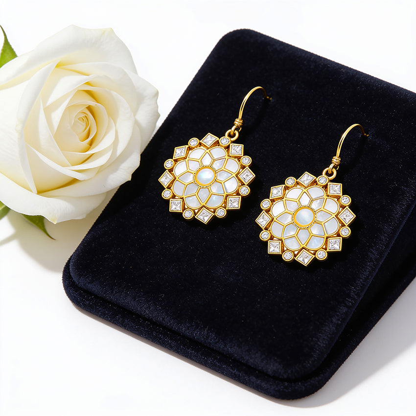 Royal Ivory Polki 925 Sterling Silver Floral Stud Earrings
