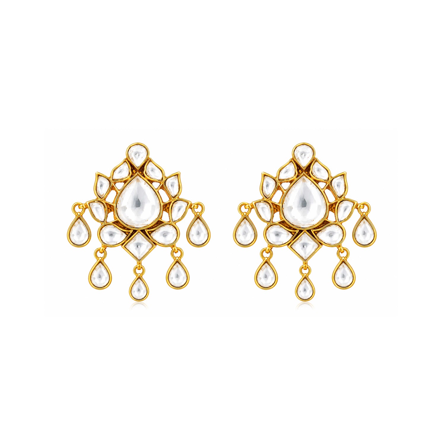 Royal Kundan Cascade 925 Sterling Silver Designer Earrings