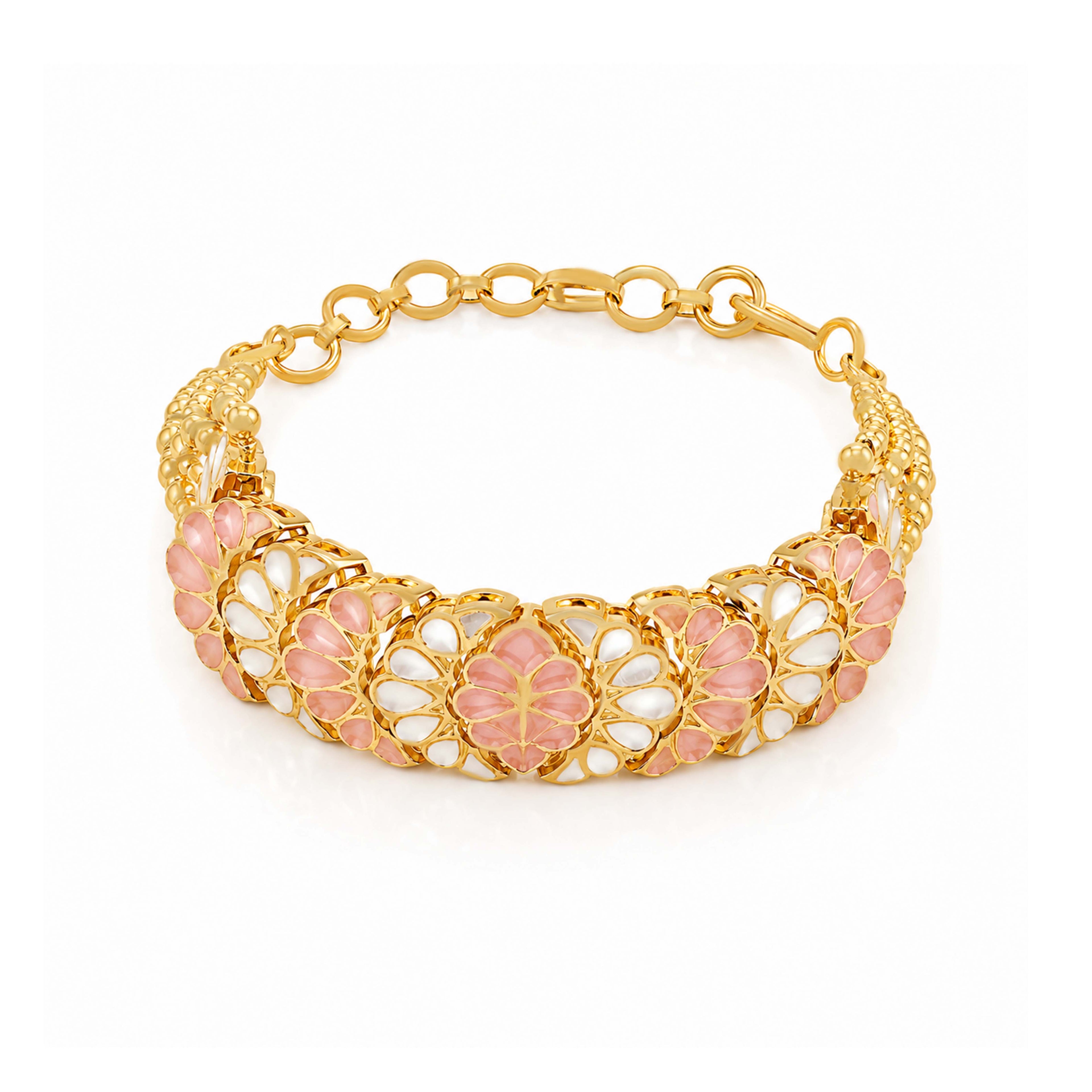 Royal Kundan Meenakari Pastel Pink Gold Plated Bracelet