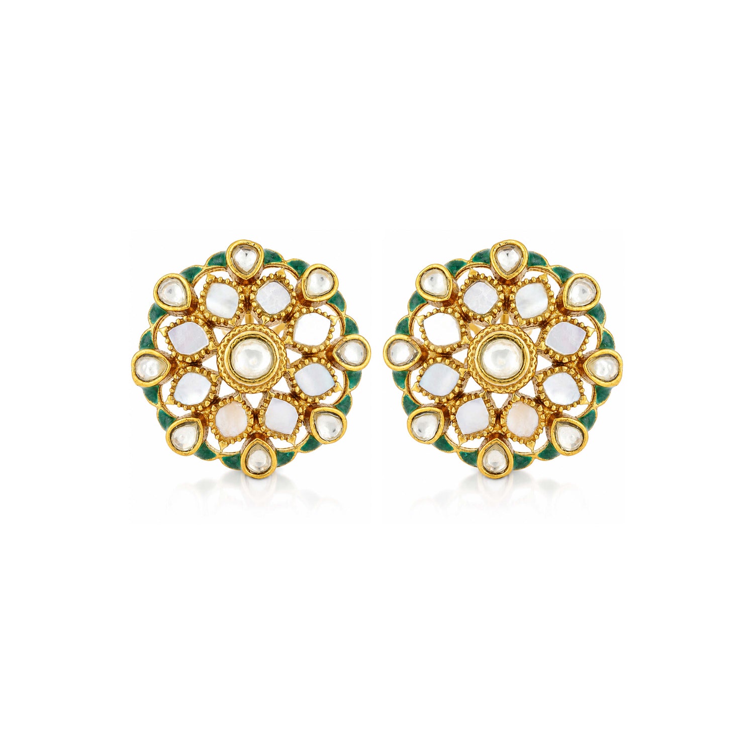 Royal Kundan Silver Floral Stud Earrings