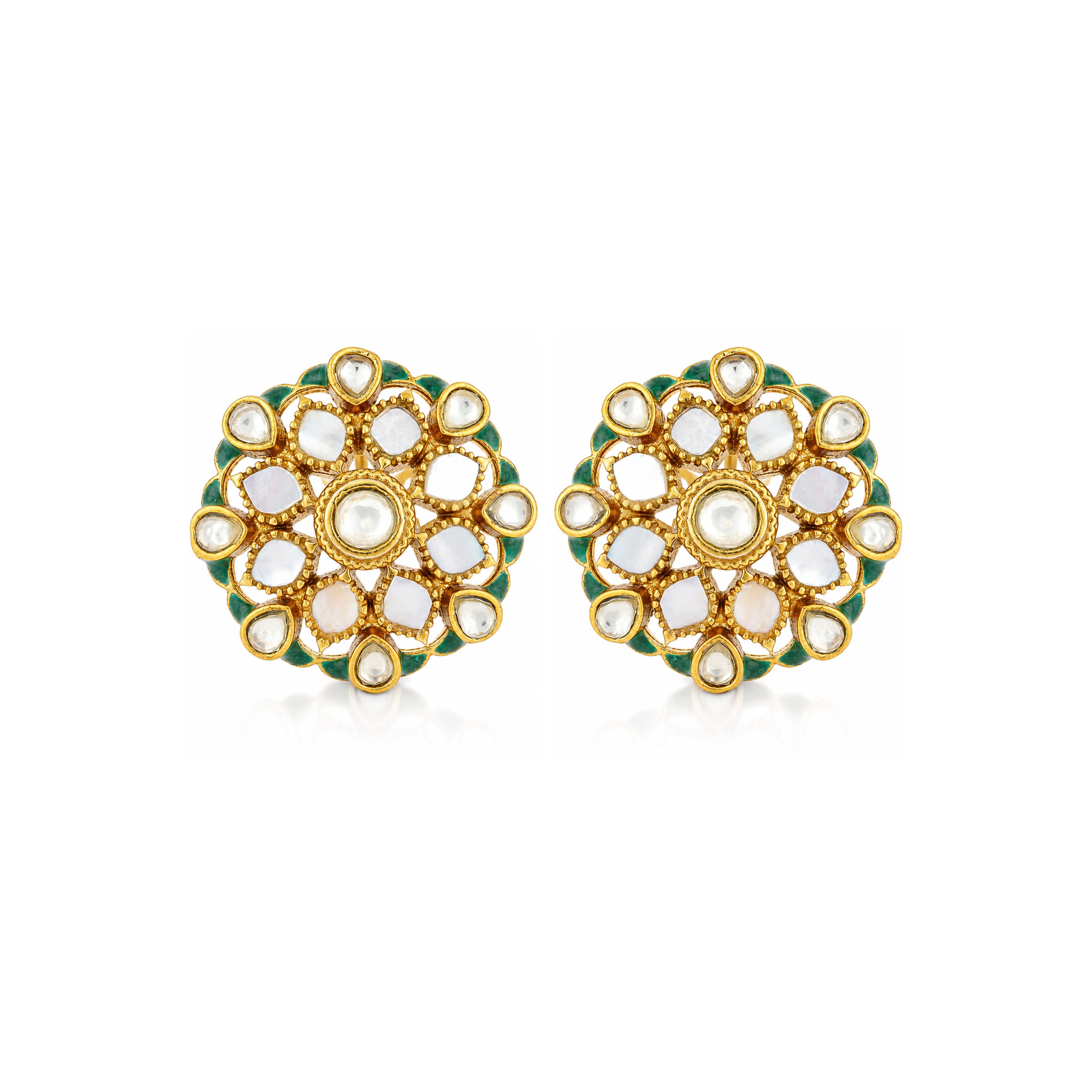 Royal Kundan Silver Floral Stud Earrings