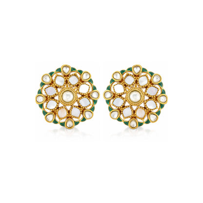 Royal Kundan Silver Floral Stud Earrings