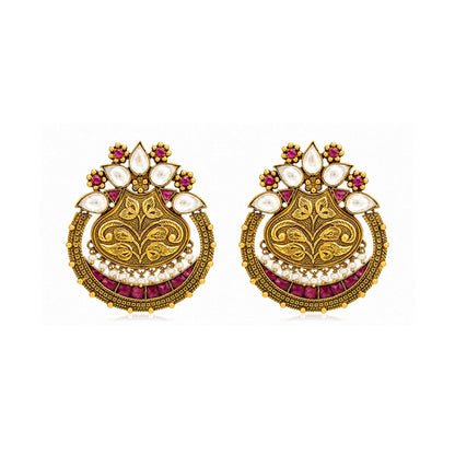 Royal Kundan 925 Sterling Silver Pearl Chandbali Earrings