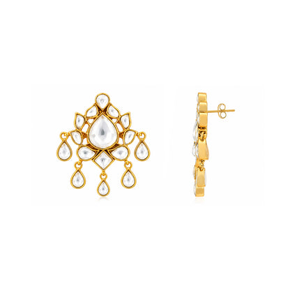 Royal Kundan Cascade 925 Sterling Silver Designer Earrings
